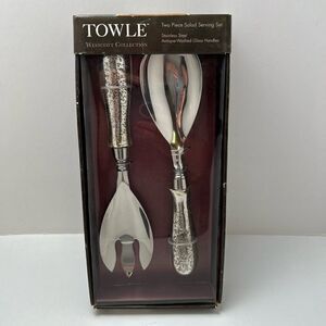 TOWLE Westcott Collection Two Piece Salad Serving Set Glass Handles Stainless St